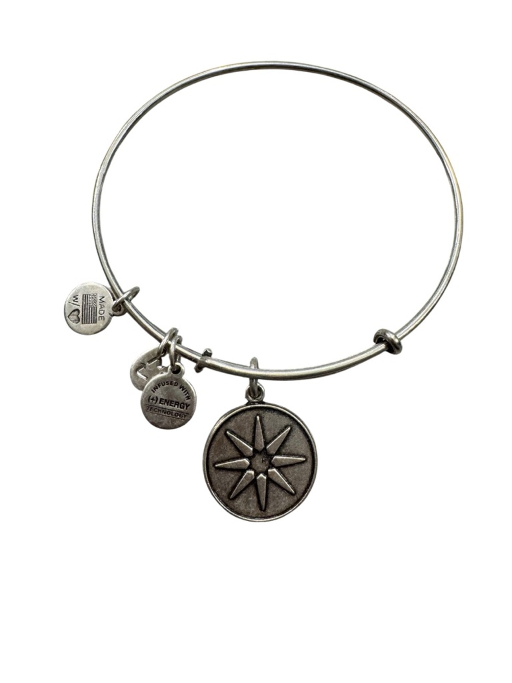 Alex and Ani Sun Starburst Charm Bangle Bracelet Rafaelian Silver Finish